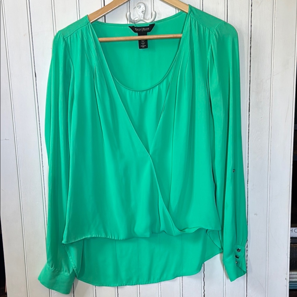 White House Black Market Emerald Green Wrap Blouse